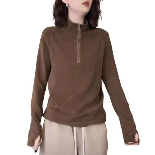 SHINROAD Langärmeliges Damen-Sweatshirt, normale Passform, einfarbig, deutscher Samt, gemütliches Winter-Top für Herbst, Kaffee, Größe L von SHINROAD