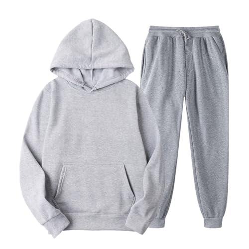 SHINROAD Männer Jogginghose Einfarbig Trainingsanzug Sport Anzug Zwei-stück Set Mit Kapuze Kordelzug Langarm Sweatshirt Elastische Taille Hellgrau XXXL von SHINROAD