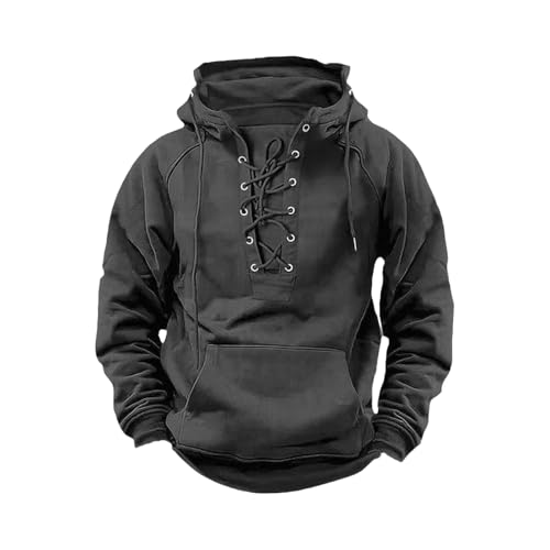 SHINROAD Warmer Herren-Hoodie für den Herbst. Hier ist EIN Produkttitel für Herren-Retro-Schnürpullover mit elastischem Bündchen und aufgesetzter Tasche für den Winter Grau XXXL von SHINROAD