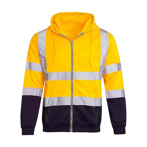 SHINROAD Winddichte reflektierende Jacke Sicherheit Hoodie Männer Mantel Streifen Safe Warnfarbe Matching Treffpunkt Lose Reißverschluss Langarm warm warmes weiches Hygiene Gelb L von SHINROAD