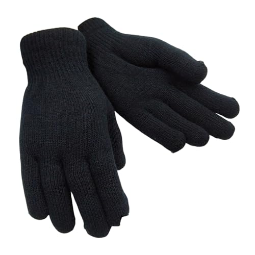 SHINROAD Winter-Fahrradhandschuhe, Unisex, doppellagig, verdickt, Plüsch, gestrickt, fünf Finger, rutschfest, kaltes Wetter, Fahren, Golfen, Schwarz, 1 Paar von SHINROAD