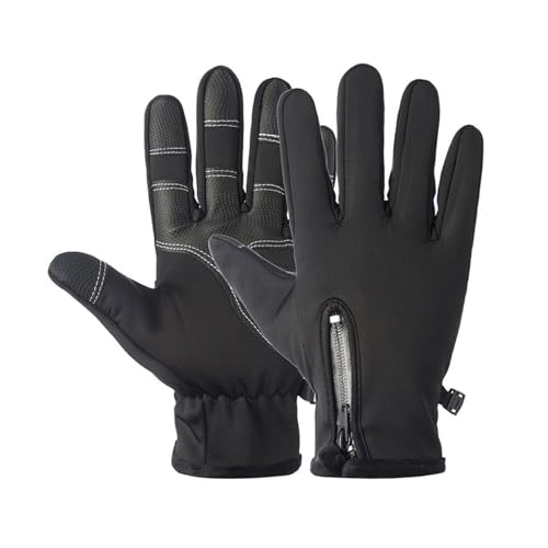 SHINROAD wasserdichte Winterhandschuhe mit Reißverschluss, Schnee, 1 Paar, Radfahren, Winddicht, Touchscreen mit toller Grifffläche, Unisex, rutschfest, kaltes Wetter, Fahren, Skifahren Schwarz L von SHINROAD