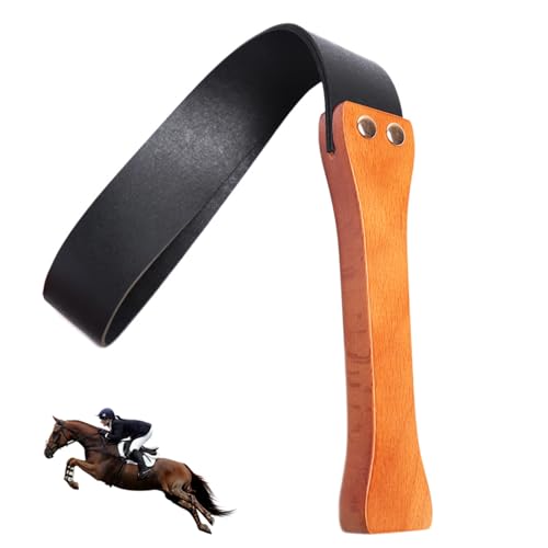 SHITOOMFE Pferdepeitsche, Reiternte Schwarz PU Kunstleder Equestrian 8.3in Holzgriff Pferdempeitsche mit Doppellederband bequemes Grip Training Reiten Reitpeitsche Geschenk von SHITOOMFE