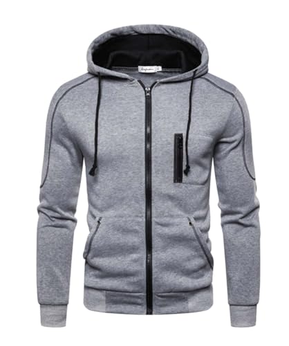 SHIYUNC Männer Langarm Hoodies Shirts Kordelzug Pullover Sweatshirt Teen Casual Zurück zur Schule Outfit Sweatshirts Zip Jacke Oversized,2XL,Grey von SHIYUNC