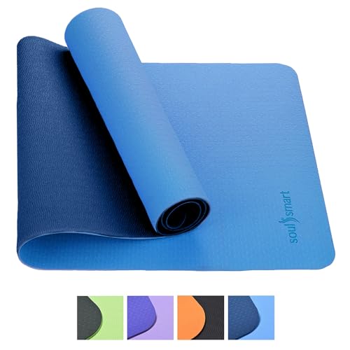 SHOP LC Rutschfeste Yogamatte, TPE Trainingsmatte für Fitness, Pilates & Gymnastik, leichte Reisematte für zu Hause oder draußen mit Trageriemen, Dicke 6 mm Größe 183x61x0 6 cm Blau von SHOP LC