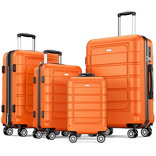 SHOWKOO Kofferset 4 Teilig Familienset Hartschale Leicht ABS+PC Erweiterbar Reisekoffer Haltbar Trolley Handgepäck Sets mit TSA Schloss und 4 Rollen (S M L XL -Orange) SHOWKOO Kofferset 4 Teilig Familienset Hartschale Leicht ABS+PC Erweiterbar Reisekoffer Haltbar Trolley Handgepäck Sets mit TSA Schloss und 4 Rollen (S M L XL -Orange) von SHOWKOO