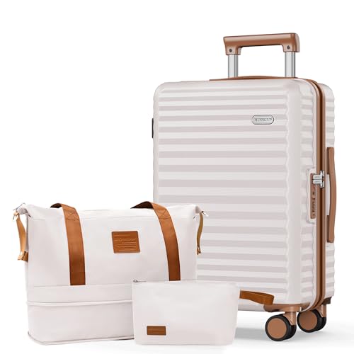 SHOWKOO Hartschalenkoffer Mittelgroß Leicht 100% Polycarbonate Erweiterbar Haltbar Reisekoffer mit Rollen Koffer Set Trolley Handgepäck Enthält 1 Reisetasche und 1 Kulturbeutel, L-Beige Weiß SHOWKOO Hartschalenkoffer Mittelgroß Leicht 100% Polycarbonate Erweiterbar Haltbar Reisekoffer mit Rollen Koffer Set Trolley Handgepäck Enthält 1 Reisetasche und 1 Kulturbeutel, L-Beige Weiß von SHOWKOO