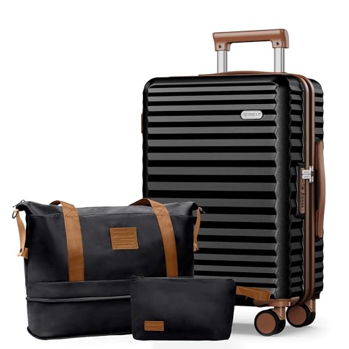 SHOWKOO Hartschalenkoffer Mittelgroß Leicht 100% Polycarbonate Erweiterbar Haltbar Reisekoffer mit Rollen Koffer Set Trolley Handgepäck Enthält 1 Reisetasche und 1 Kulturbeutel, L-Elegante Schwarz SHOWKOO Hartschalenkoffer Mittelgroß Leicht 100% Polycarbonate Erweiterbar Haltbar Reisekoffer mit Rollen Koffer Set Trolley Handgepäck Enthält 1 Reisetasche und 1 Kulturbeutel, L-Elegante Schwarz von SHOWKOO