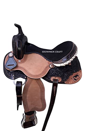 SHOWMEN CRAFT Westernsattel Barrel Racing Sattel mit betenden Cowboy-Akzenten aus Kupfer mit Halfter und Brustkragen (35,6 cm) von SHOWMEN CRAFT