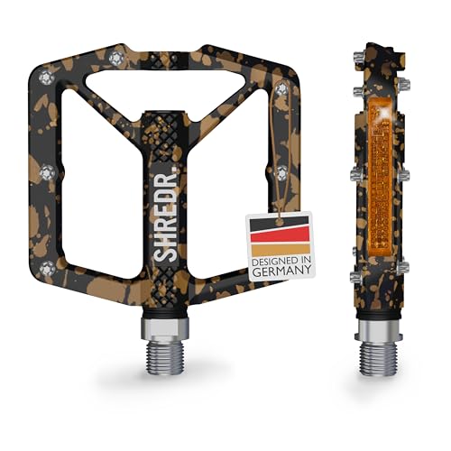 SHREDR. Shine Pedale für MTB | Hochwertige Flatpedals fürs Mountainbike | Mit Reflektoren (StVZO konform) | Special Edition - Jedes Pedal ist EIN Unikat (camo Bronze, M) von SHREDR.