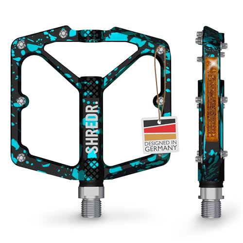 SHREDR. Shine Pedale für MTB | Hochwertige Flatpedals fürs Mountainbike | Mit Reflektoren (StVZO konform) | Special Edition - Unikat (blau/schwarz, XL) von SHREDR.