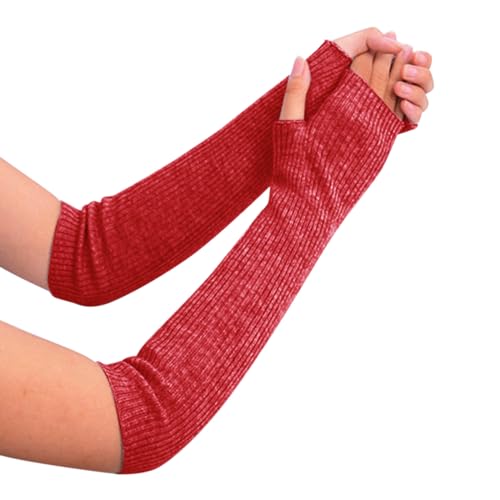 SHUIYUE Handschuhe Winter-Mesh-Handschuhe für Damen, gestrickt, Plus Samt, verdickt, und Winter-Handschuhe mit warmem Muster (Handschuhe für Erwachsene) Schwarze Handschuhe Spitze (Red, One Size) von SHUIYUE