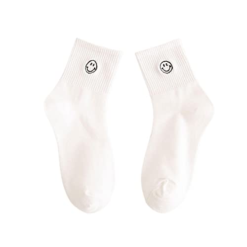 SHUIZONG Socken Herren 2 Paar Smiley Harajuku Frauensocken Lustige Baumwollsocken Unisex Happy Casual Streetwear Winter Warm Warm-White von SHUIZONG