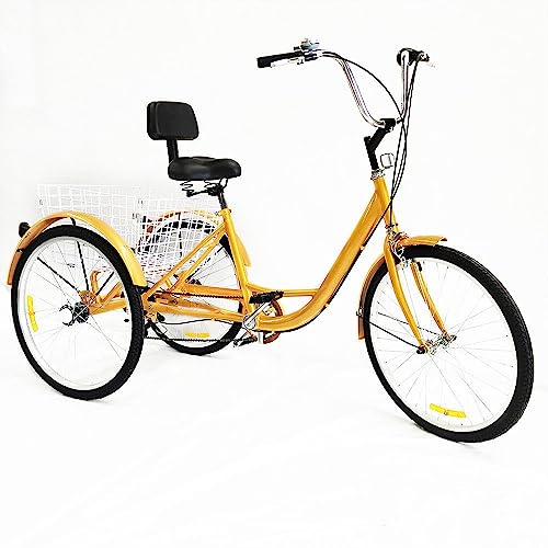 24 "Dreirad für Erwachsene, 3 Räder, 6-Gang-Trike-Fahrrad mit Rückenlehne und Einkaufskorb von SHZICMY