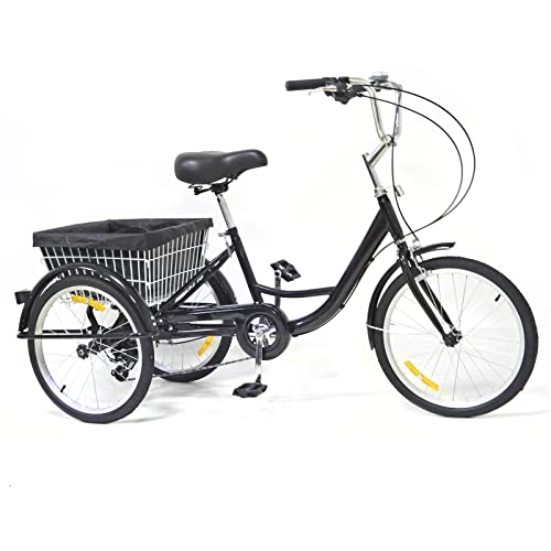 SHZICMY Dreirad Für Erwachsene,3 Rad Fahrrad Dreirad mit Einkaufskorb,Dreirad Trike Bike Radfahren ür Erwachsene und Senioren(8 Geschwindigkeit,20Zoll) von SHZICMY
