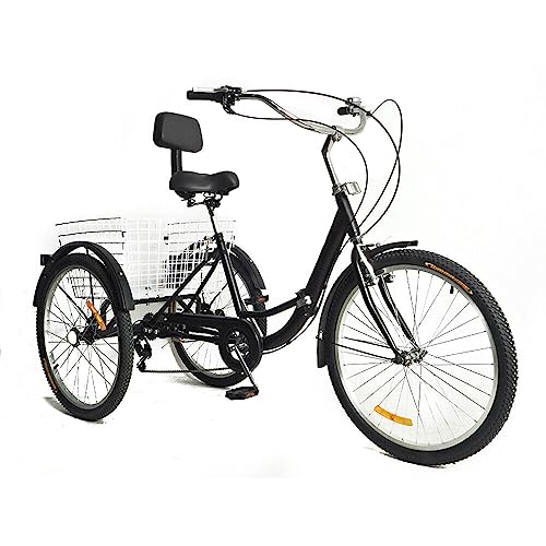 SHZICMY 61 cm (24 Zoll) faltbares Dreirad für Erwachsene, 7 Gänge, Cruiser, Trike, 3-Rad-Fahrrad, mit Einkaufskorb, 3-Rad-Senioren-Cruise-Trike, verstellbar für Einkaufen, Outdoor-Sportarten, Picknick von SHZICMY