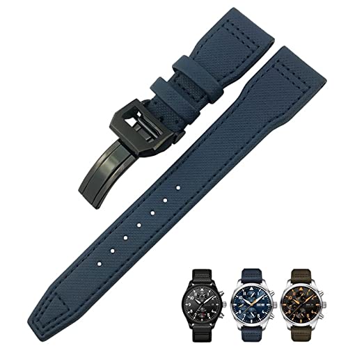 SHZZHS 20 mm 21 mm 22 mm Nylonfaser-Lederarmband passend für IWC IW377729 IW389001 Big Pilot Watch Grün Blau Schwarz Uhrenarmband von SHZZHS