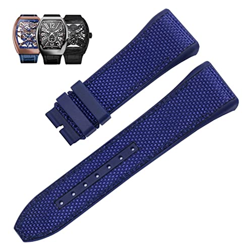 SHZZHS 28mm Nylon Echtleder Silikon Uhrenarmband Schwarz Blau Faltschließe Uhrenarmband Für Franck Muller V45 Serie Uhrenarmbänder von SHZZHS