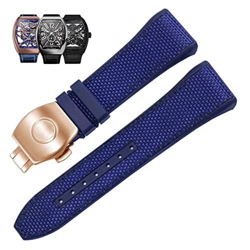 SHZZHS 28mm Nylon Echtleder Silikon Uhrenarmband Schwarz Blau Faltschließe Uhrenarmband Für Franck Muller V45 Serie Uhrenarmbänder von SHZZHS