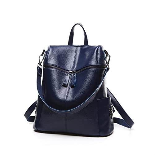 SHZZHS Damenmode Lederrucksäcke Reisetaschen Rindsleder Schulranzen Lässiger Tagesrucksack Wandertagesrucksäcke Aktentaschen (Farbe: Blau) von SHZZHS