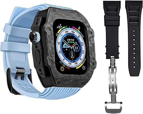 SHZZHS Premium -Kohlefaserschutzhülle mit Gummi -Uhrenband ， für Ultra 49 mm Luxus weicher Silikongurt ， für iWatch 8 7 6 5 4 Se 45/44mm Mod Kits von SHZZHS