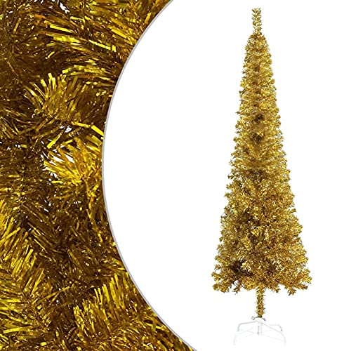 SHZZHS Schmaler Weihnachtsbaum, künstlicher traditioneller Weihnachtsbaum, Weihnachtsdekoration und Geschenk für drinnen und draußen, Gold, 150 cm, modisch von SHZZHS