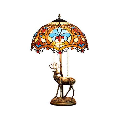 SHZZHS Schreibtischlampe Retro-Buntglas-Tischlampe 16" Buntglas-Tischlampe amerikanische Tischlampe mit Elchsockel von SHZZHS