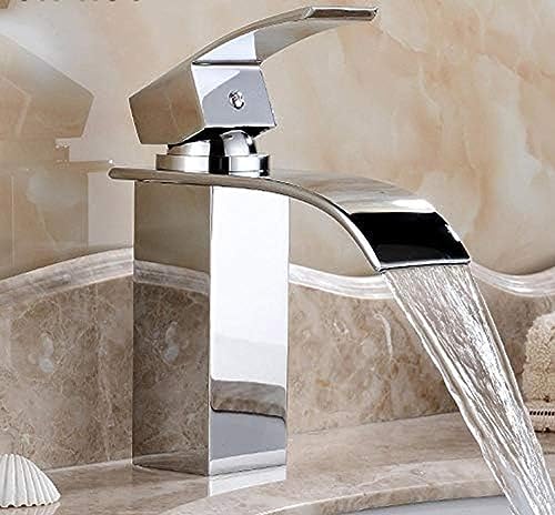 SHZZHS Spültischarmaturen, Küchenspülenarmaturen, Spültischarmatur, Badezimmer-Spültischarmatur, Wasserfall-Wasserhahn, Schwarz-Chrom-Finish, Messing, Warmwasser, Einhand-Spültischarmatur von SHZZHS