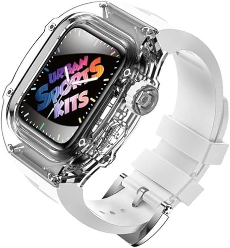SHZZHS Transparentes Uhrengehäuse für Damen, Gummi-Uhrenarmband-Mod-Set, für 8 7 6 5 4 SE, Silikon-Sportuhrenarmband, Uhrengehäuse, für Iwatch 44 mm 45 mm Uhrenersatz von SHZZHS