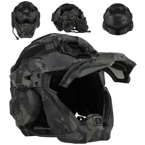 SIANKO Airsoft Paintball Cs Taktisches Schnellhelm-Set, Multifunktions-All-in-One-Fullgesichtsschutz-Helm, mit HD-Headset, Anti-Beschlag-Flip-Maske, Schutzbrille (Multicam Black) von SIANKO