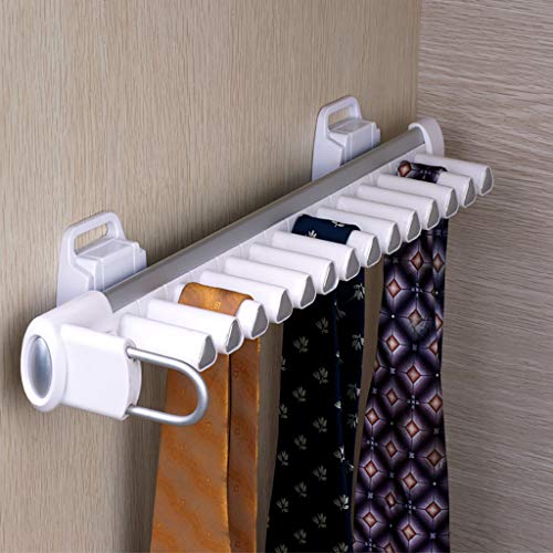 Ausziehbarer Krawattenhalter zur seitlichen Montage, ausziehbarer Gürtelhalter für Schals, 14 Paar Organizer-Halter für Kleiderschrank (46 cm) (Farbe: Linke Seite) von SIBEG