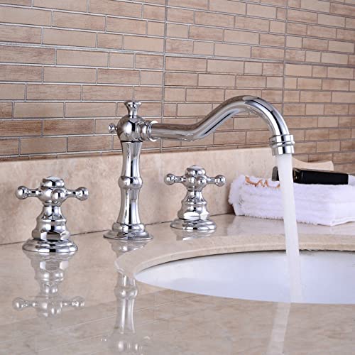 SIBEG Waschtisch-Mischbatterie, Retro-Chrom, DREI-Loch-Waschtischarmaturen, Mischer, Badezimmer-Waschtischarmatur, Messing-Waschtischarmatur mit Heiß und Kalt, Badezimmer-Kreuzkopfgriff, 3 SIBEG Waschtisch-Mischbatterie, Retro-Chrom, DREI-Loch-Waschtischarmaturen, Mischer, Badezimmer-Waschtischarmatur, Messing-Waschtischarmatur mit Heiß und Kalt, Badezimmer-Kreuzkopfgriff, 3 von SIBEG