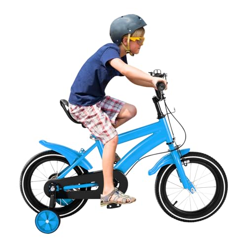 SICHENSH 14 Zoll Kinderfahrrad Höhenverstellbares Fahrrad mit Stützrädern und Bremsen Vorne und Hinten, Neutral Kinderfahrrad Abnehmbare Stützräder Kinderfahrrad für 3-6 Jahren Gedacht (Blau) von SICHENSH