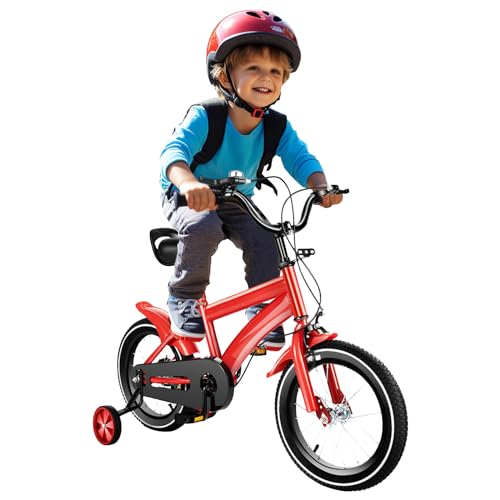 SICHENSH 14 Zoll Kinderfahrrad Höhenverstellbares Fahrrad mit Stützrädern und Bremsen Vorne und Hinten, Neutral Kinderfahrrad Abnehmbare Stützräder Kinderfahrrad für 3-6 Jahren Gedacht (Rot) von SICHENSH
