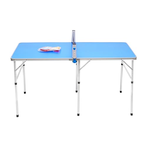SICHENSH Mini Faltbare Tischtennisplatte, klappbarer Tischtennistisch mit 6 Tischfüßen, klappbar Indoor Tischtennisplatte mit Schläger und Bälle (Blau) von SICHENSH