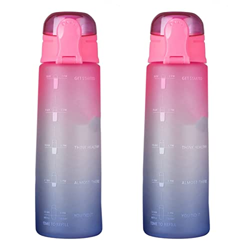 SICOSALT 2X 32Oz Fitness Wasser Flasche mit Zeit Markierung Frei Wasser Behälter mit Großer Kapazität Rosa von SICOSALT