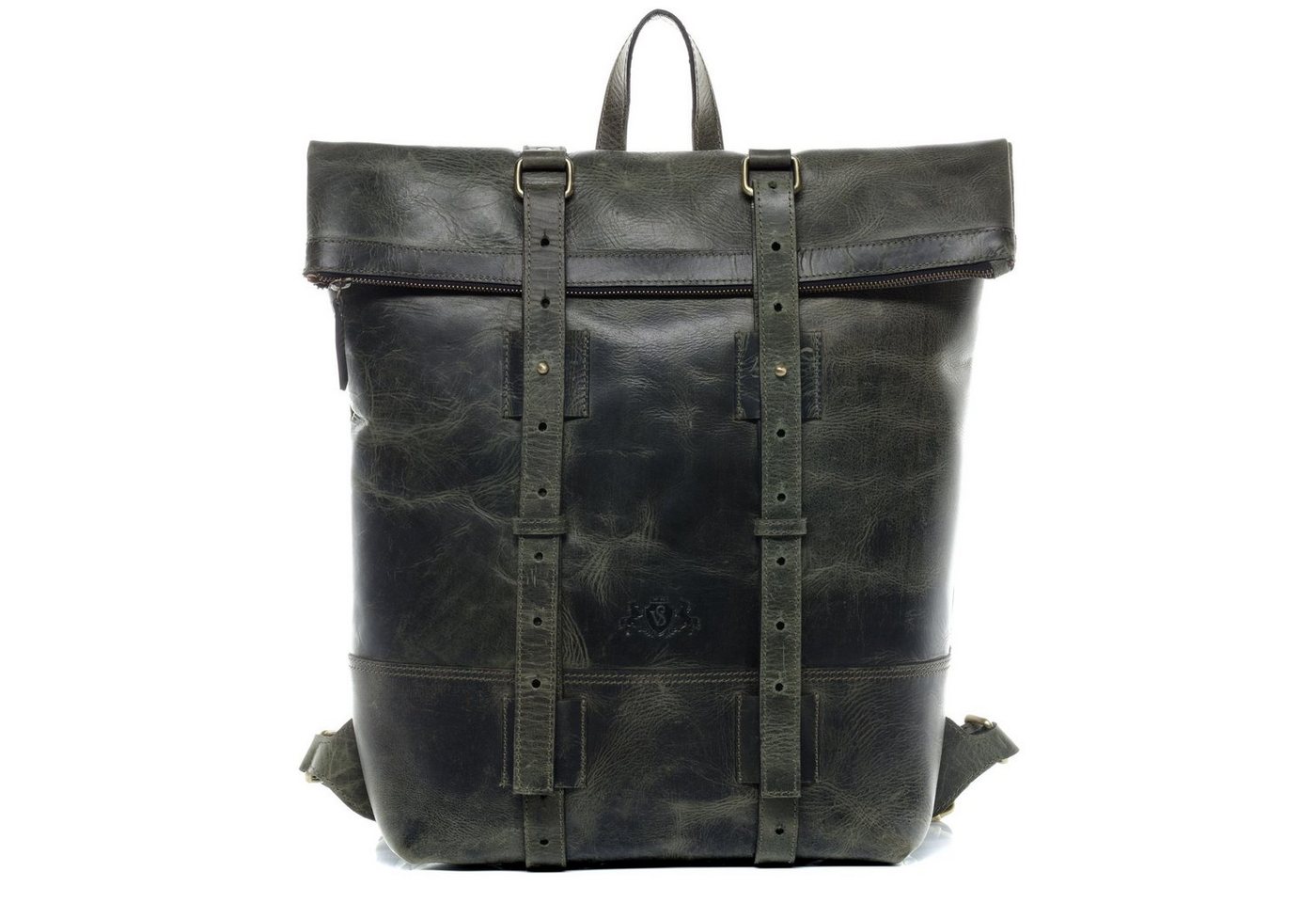SID & VAIN Rucksack echt Leder Rucksack groß 15 Zoll Laptop Fach grün, Tagesrucksack Roll-Top Echtleder, Rucksack Damen Herren Vintage-grün SID & VAIN Rucksack echt Leder Rucksack groß 15 Zoll Laptop Fach grün, Tagesrucksack Roll-Top Echtleder, Rucksack Damen Herren Vintage-grün von SID & VAIN
