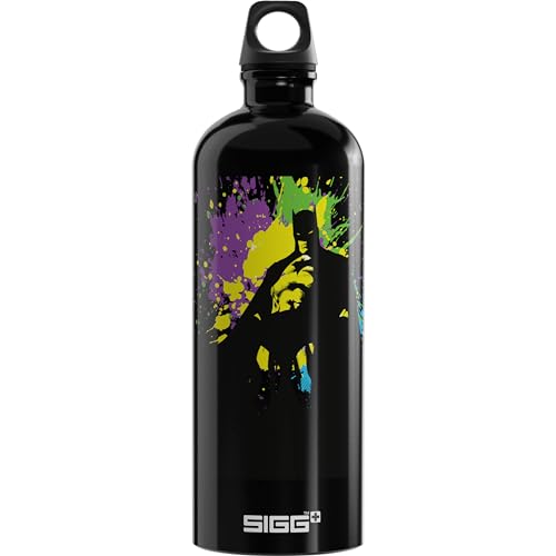 SIGG - Alu Trinkflasche - Traveller Batman Splash - Klimaneutral Zertifiziert - Für Kohlensäurehaltige Getränke Geeignet - Auslaufsicher - Federleicht - BPA-frei - Schwarz - 1L von SIGG