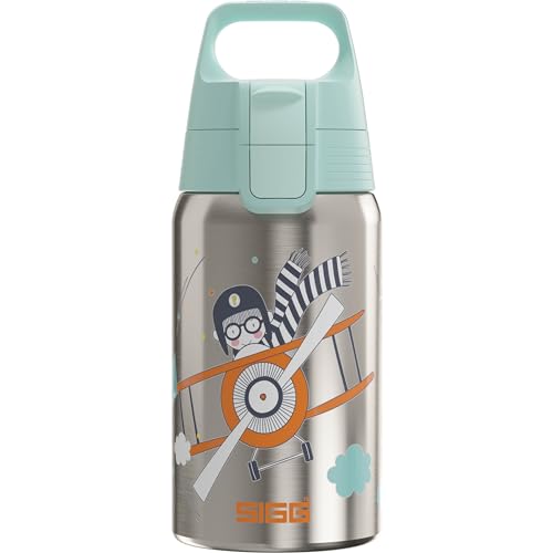 SIGG - Edelstahl Trinkflasche Kinder - Shield One Fly Away - Für Kohlensäurehaltige Getränke Geeignet - Auslaufsicher - Federleicht - BPA-frei - Grau - 0,5L von SIGG