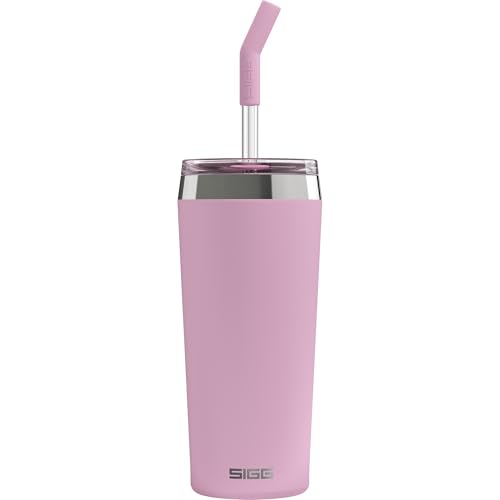 SIGG Helia Kaffeebecher to go (0.6 L), doppelwandig isolierter Thermobecher mit Glas-Strohhalm, auslaufsicherer Tumbler aus Edelstahl für heisse & kalte Getränke, Lingonberry von SIGG