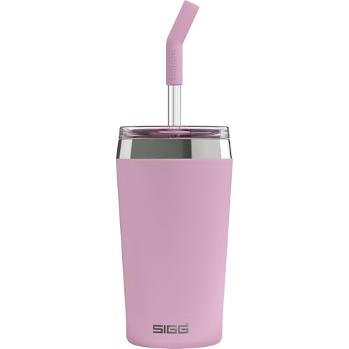 SIGG Helia Kaffeebecher to go (0.45 L), doppelwandig isolierter Thermobecher mit Glas-Strohhalm, auslaufsicherer Tumbler aus Edelstahl für heisse & kalte Getränke von SIGG