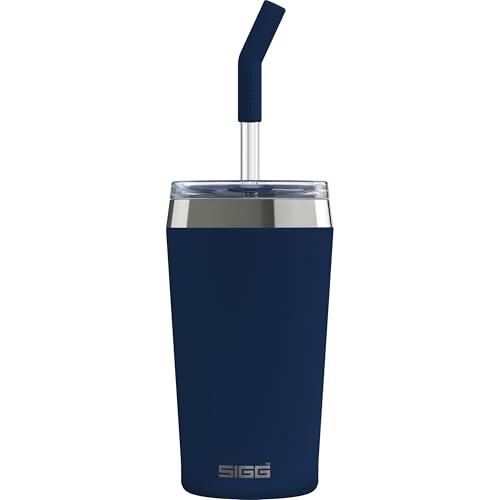 SIGG Helia Kaffeebecher to go (0.45 L / 0.6 L), doppelwandig isolierter Thermobecher mit Glas-Strohhalm, auslaufsicherer Tumbler aus Edelstahl für heisse & kalte Getränke, Night Ink von SIGG