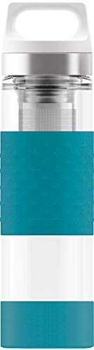 SIGG Hot & Cold Glass Aqua, 0.4 L, Doppelwandige-isolierte Glas Trinkflasche mit Silikonschutz, BPA Frei, Blau von SIGG