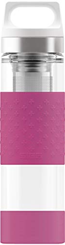 Sigg Hot & Cold Glass Berry, 0.4 L, Doppelwandige-isolierte Glas Trinkflasche mit Silikonschutz, BPA Frei, Rosa, 8599.00, Beere von SIGG