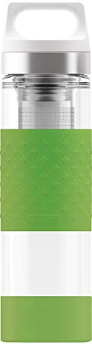 SIGG Hot & Cold Glass Green, 0.4 L, Doppelwandige-isolierte Glas Trinkflasche mit Silikonschutz, BPA Frei, Grün von SIGG