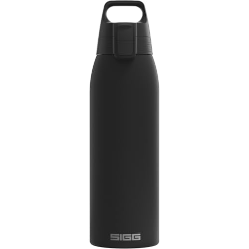 SIGG - Isolierte Trinkflasche - Shield Therm One Black - Für kohlensäurehaltige Getränke geeignet - Auslaufsicher - Spülmaschinenfest - BPA-frei - 90% recycelter Edelstahl - Schwarz - 1L von SIGG