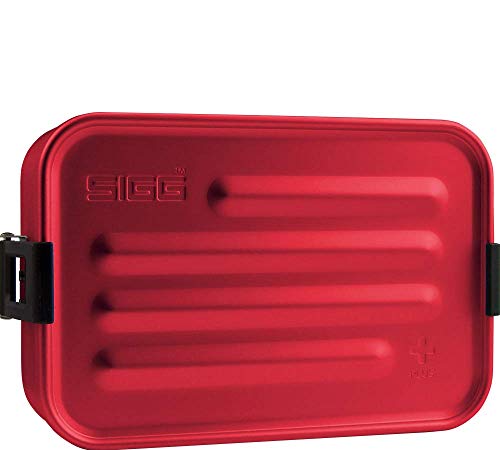 SIGG Metal Box Plus S Red Lunchbox 0.8 L, moderne Brotdose mit praktischem Einsatz, federleichte Brotbox aus Aluminium mit Trennwand von SIGG