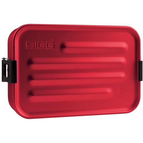 SIGG Metal Box Plus S Red Lunchbox 0.8 L, moderne Brotdose mit praktischem Einsatz, federleichte Brotbox aus Aluminium mit Trennwand von SIGG