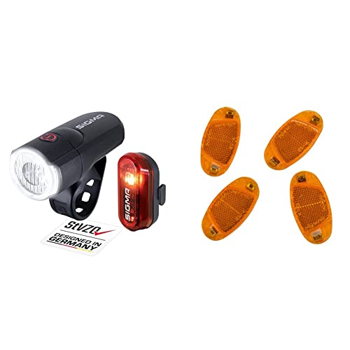 SIGMA SPORT - LED Fahrradlicht mit Batterien Set Aura 30 und Curve | StVZO zugelassen | Farbe: Schwarz & Fischer Unisex Fischer Fahrrad Reflektor 85400 Orange, Gelb, Einheitsgröße EU von SIGMA SPORT