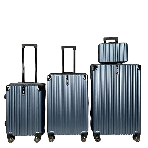 Hartschalenkoffer Trolley ABS Reisekoffer 360° Doppelrollen (Beautycase-Handgepäck-Mittel-Groß-Set) (Blau, 4er Set) von SIGN